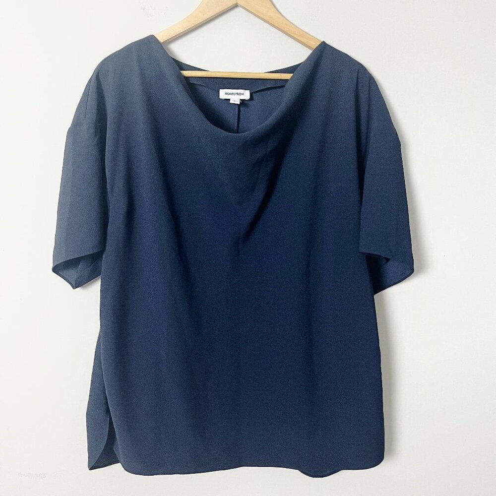 2/$30 Nordstrom Navy Cowl Neck Short Sleeve Top XL